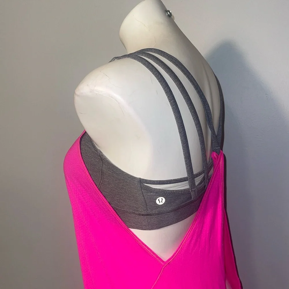 Lululemon ladies Hot Pink and Gray No Limits Sports Bra with attached tank